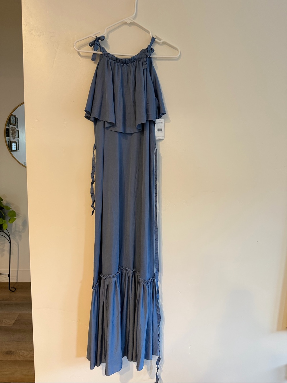 Free People Dusty Blue Tiered Maxi Dress with Ruffle Trim